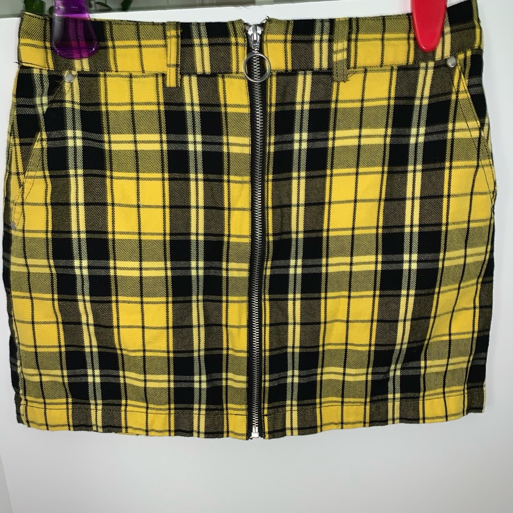 Yellow plaid pencil skirt